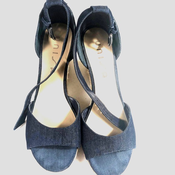 Unisa Womens Wedge Espadrille Sandals Denim Blue Size 9M High Heel Peep Toe‎ - Picture 2 of 10